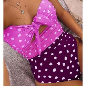 Roselypink Dot Print One-Piece Swimsuit